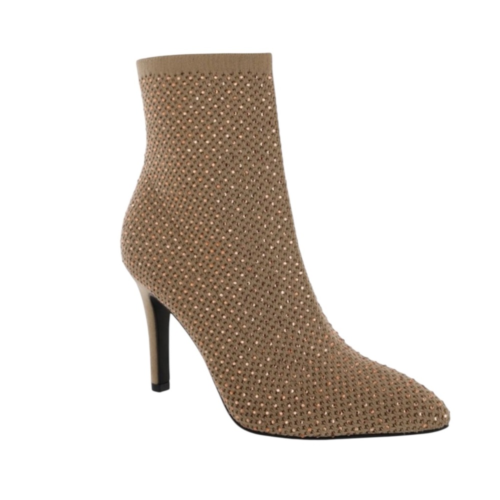 New MIA Women’s Mercy Stretch Sock Heeled Bootie Rhinestone Stiletto Glam Luxe